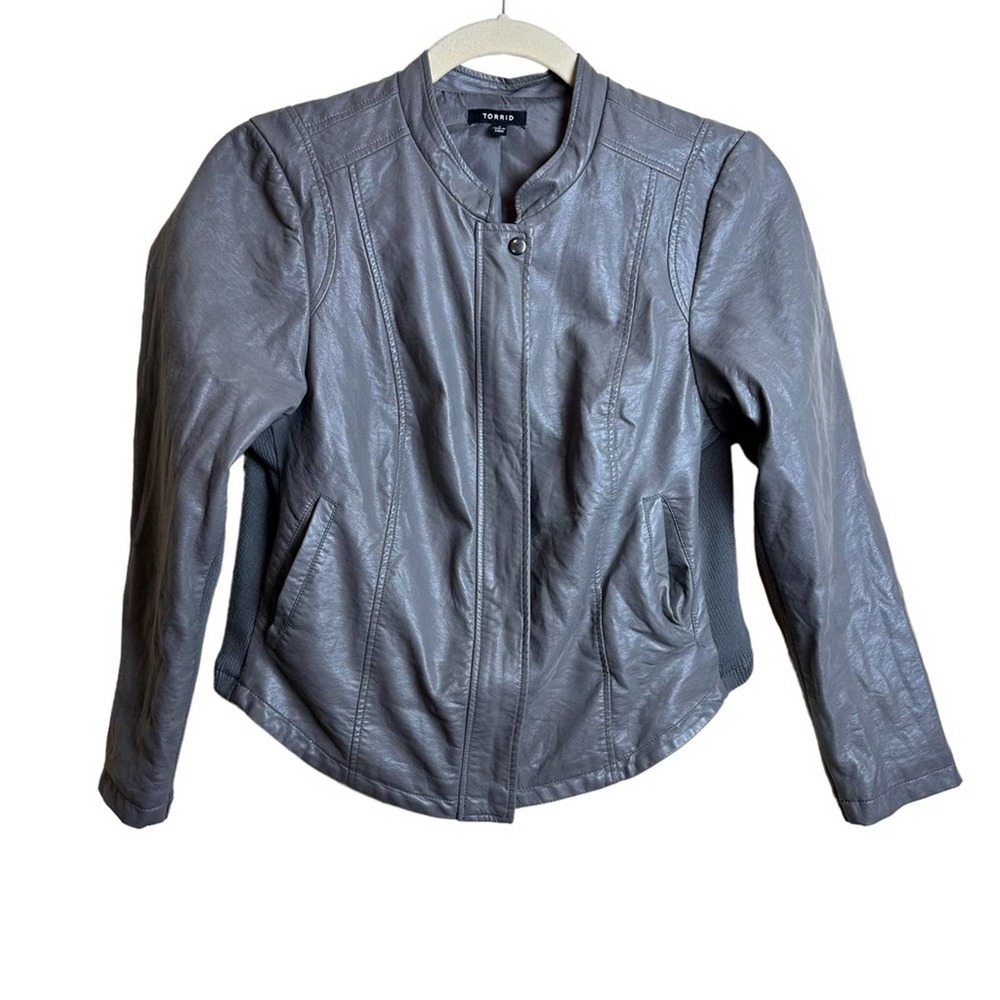 Torrid Women’s Gray Tan Blazer Moto Jacket Faux Leather Ribbed Panel Women’s 2X